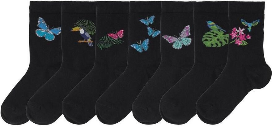 H.I.S Sokken met vlinder- en vogelmotieven (set 7 paar) - Foto 7