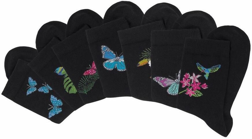 H.I.S Sokken met vlinder- en vogelmotieven (set 7 paar) - Foto 6