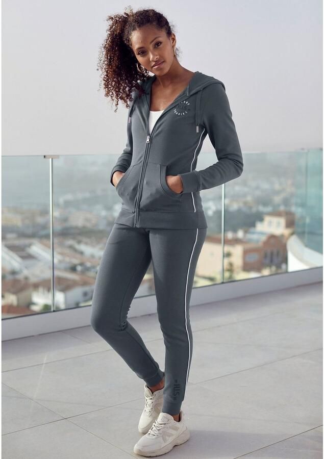 H.I.S Capuchonsweatvest met zijpiping en kleine merkborduurwerk loungewear