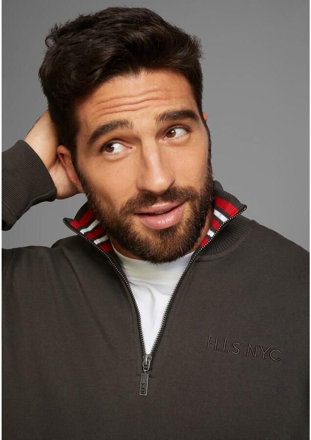 H.I.S Sweatshirt effen van rekbare sweatstof met logoborduring