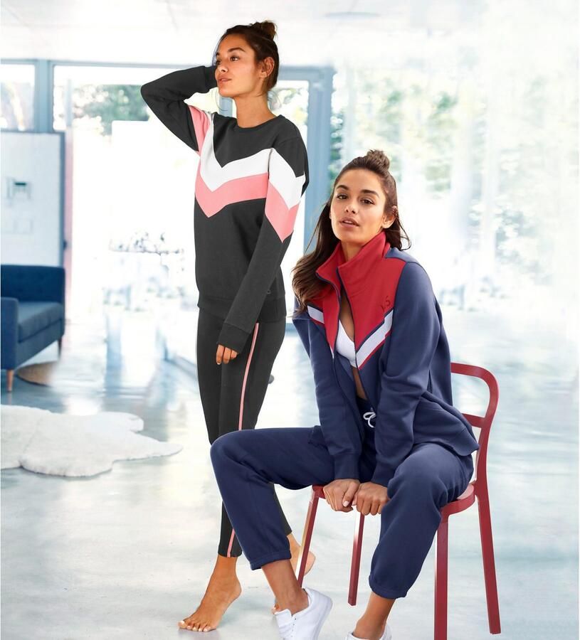 H.I.S Sweatshirt met contraststrepen aan voorkant en mouwen loungewear