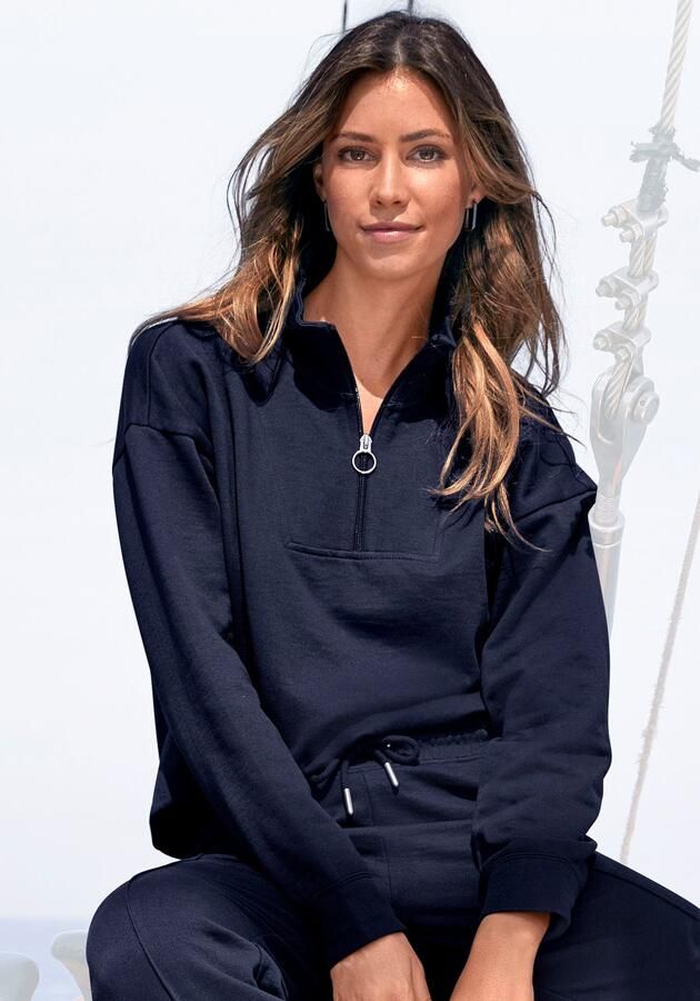 H.I.S Sweatshirt Troyer met opstaande kraag Troyer in maritieme stijl loungewear - Foto 5