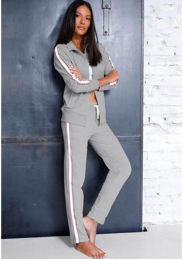 H.I.S Sweatvest met gestreept tape op de mouwen loungewear loungepak