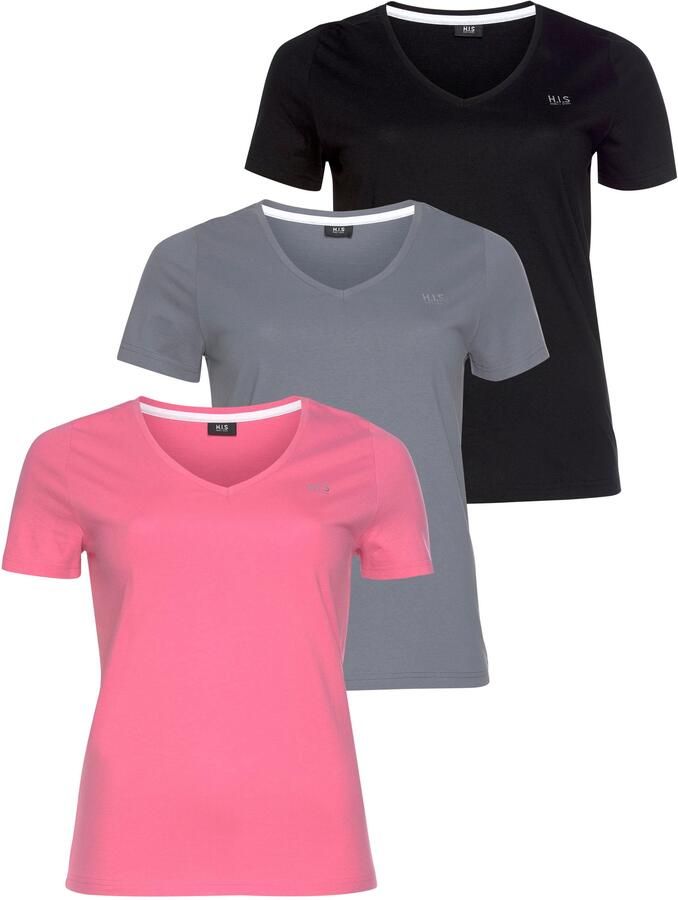 H.I.S T-shirt Essential basics figuurvolgende snit van katoen (Set van 3) - Foto 8