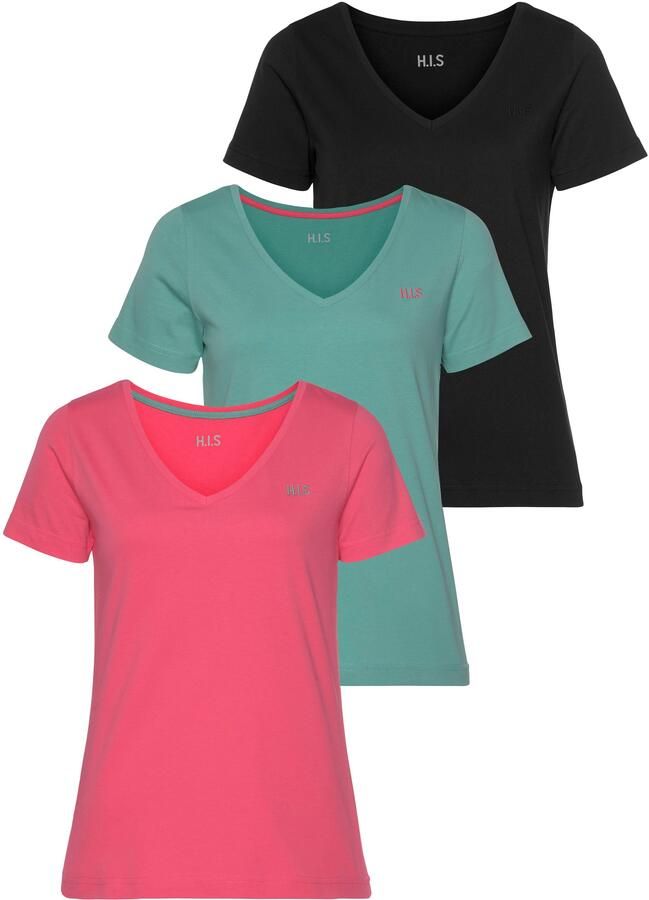 H.I.S T-shirt Essential basics heup-lange pasvorm figuuraccentuerende snit van 100% katoen (Set van 3) - Foto 8