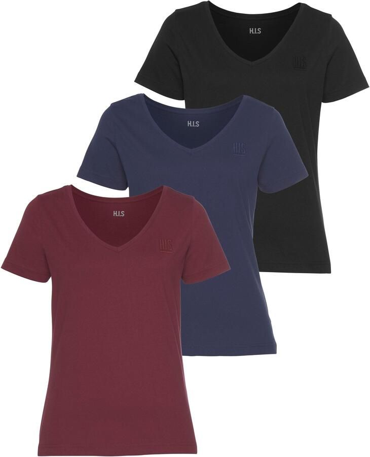 H.I.S T-shirt Essential basics heup-lange pasvorm figuuraccentuerende snit van 100% katoen (Set van 3) - Foto 8