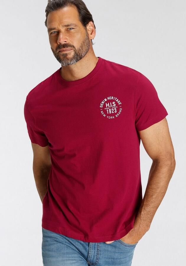 H.I.S T-shirt smal gesneden bedrukt ontwerp van 100% katoen (3-delig Set van 3) - Foto 4