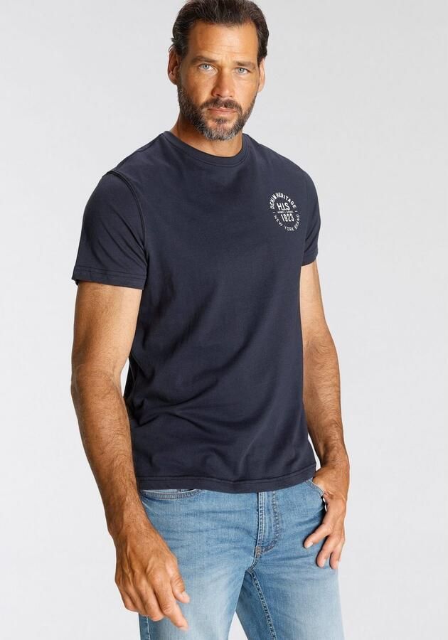 H.I.S T-shirt smal gesneden bedrukt ontwerp van 100% katoen (3-delig Set van 3) - Foto 5