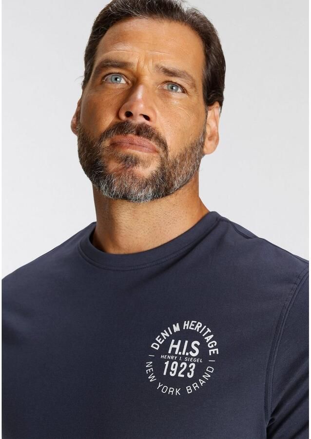 H.I.S T-shirt smal gesneden bedrukt ontwerp van 100% katoen (3-delig Set van 3) - Foto 3