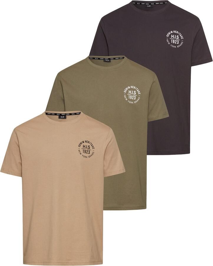 H.I.S T-shirt smal gesneden bedrukt ontwerp van 100% katoen (3-delig Set van 3) - Foto 12