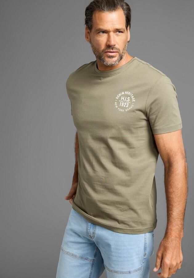 H.I.S T-shirt smal gesneden bedrukt ontwerp van 100% katoen (3-delig Set van 3)