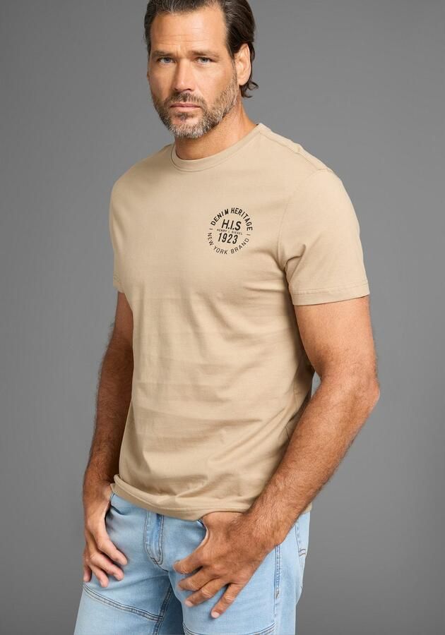 H.I.S T-shirt smal gesneden bedrukt ontwerp van 100% katoen (3-delig Set van 3) - Foto 2