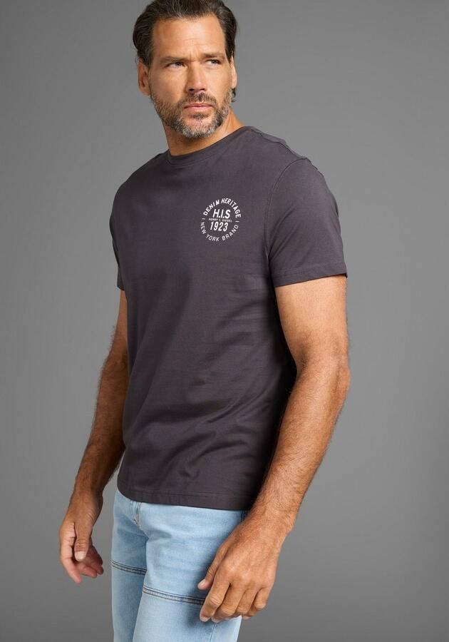 H.I.S T-shirt smal gesneden bedrukt ontwerp van 100% katoen (3-delig Set van 3) - Foto 3