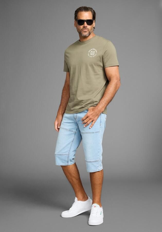 H.I.S T-shirt smal gesneden bedrukt ontwerp van 100% katoen (3-delig Set van 3) - Foto 5