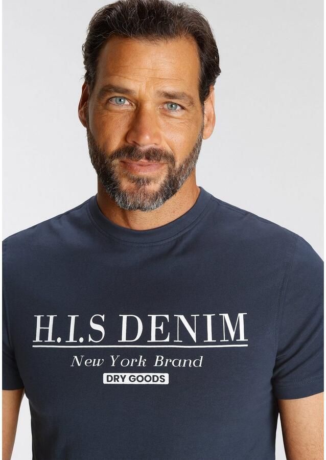 H.I.S T-shirt smalle pasvorm bedrukt ontwerp ronde hals - Foto 2