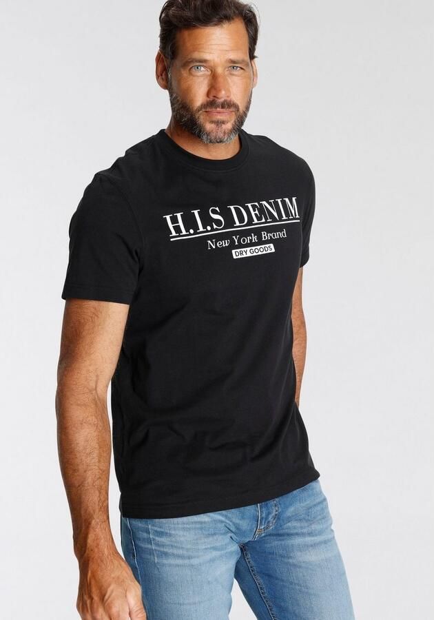 H.I.S T-shirt smalle pasvorm bedrukt ontwerp ronde hals - Foto 4