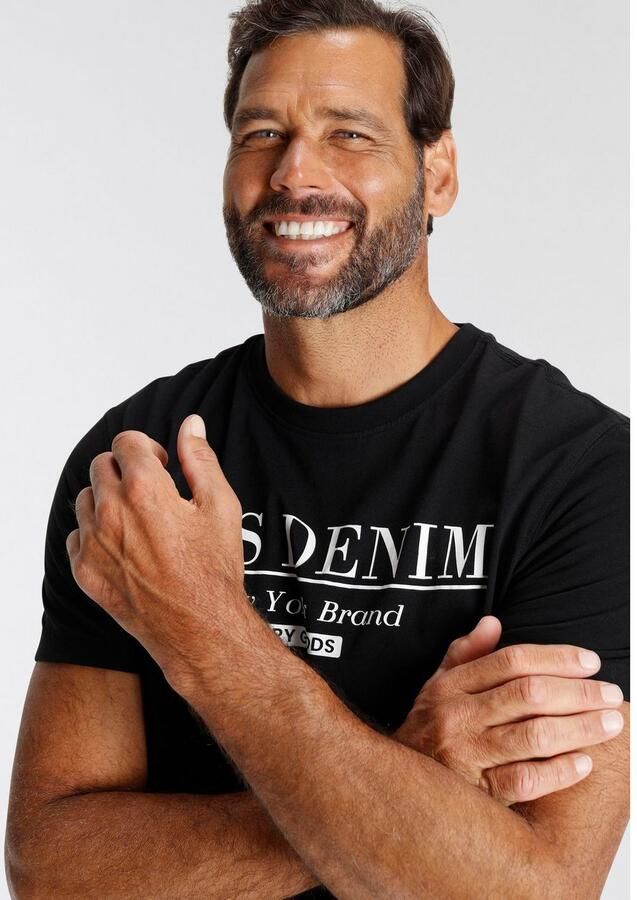 H.I.S T-shirt smalle pasvorm bedrukt ontwerp ronde hals - Foto 3