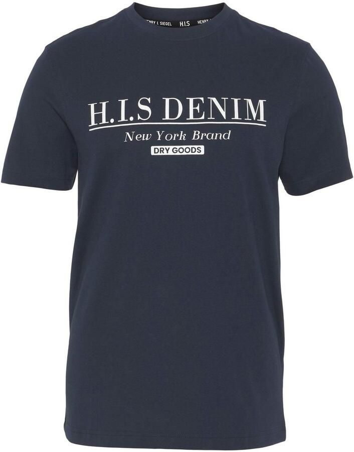 H.I.S T-shirt smalle pasvorm bedrukt ontwerp ronde hals