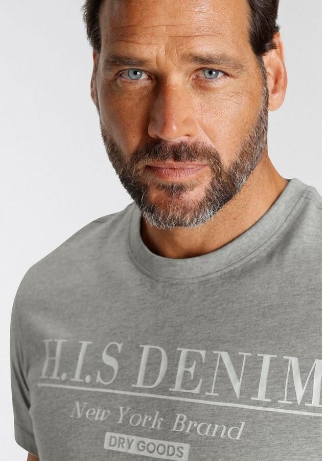 H.I.S T-shirt smalle pasvorm bedrukt ontwerp ronde hals - Foto 3