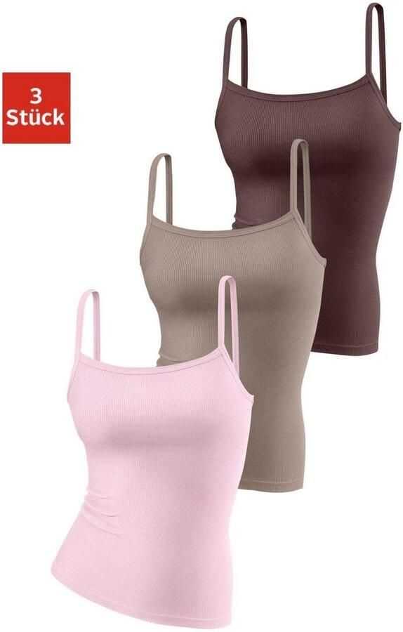 H.I.S Top met spaghettibandjes van zachte ribkwaliteit van katoen (Set van 3) - Foto 2
