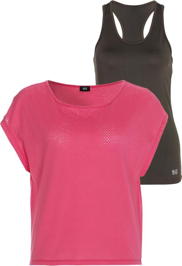 H.I.S Trainingsshirt 2-delig shirt & top Korte mouw comfortabele pasvorm sportief ademend materiaal (voordeelset 2-delig Met top) - Foto 7