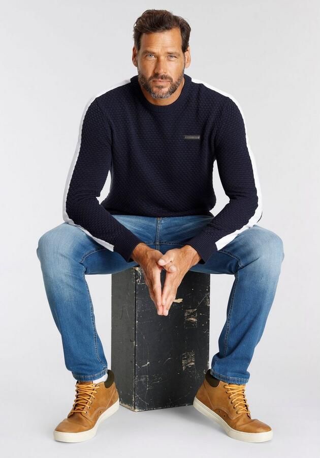 H.I.S Trui met ronde hals met contraststrepen op de mouw - Foto 6