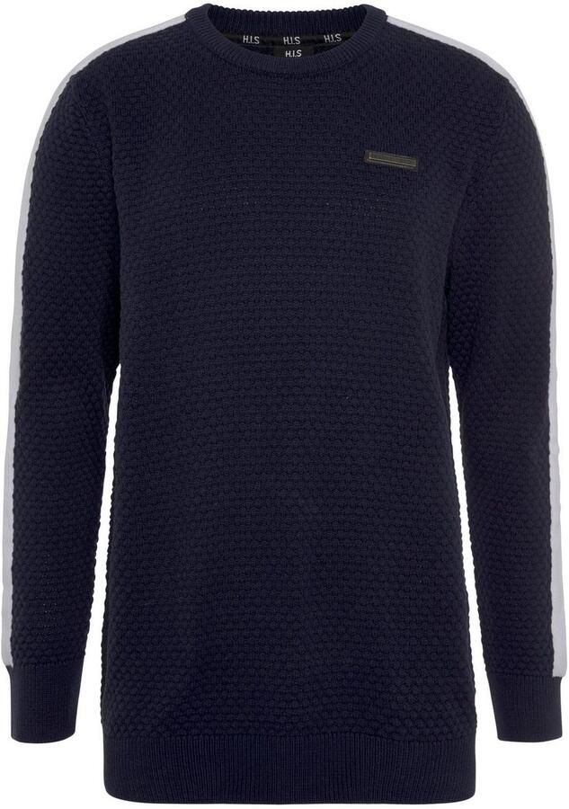 H.I.S Trui met ronde hals met contraststrepen op de mouw - Foto 3