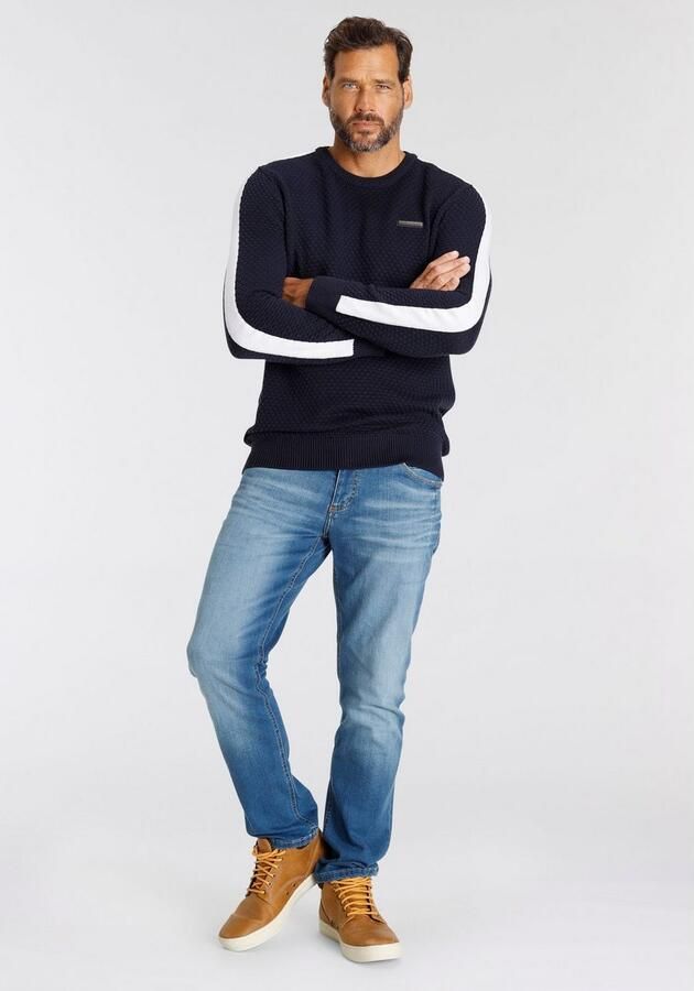 H.I.S Trui met ronde hals met contraststrepen op de mouw - Foto 7