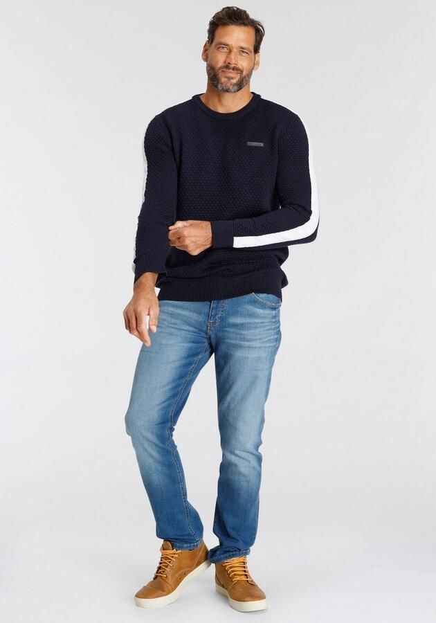 H.I.S Trui met ronde hals met contraststrepen op de mouw - Foto 8