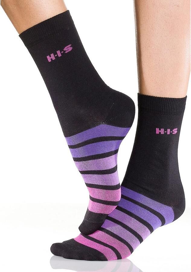 H.I.S Vrijetijdssokken met veelkleurig streepdessin (set 7 paar)