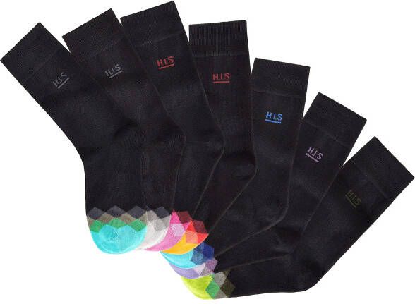 H.I.S Sokken met multicolour gedessineerde kant (set 7 paar)