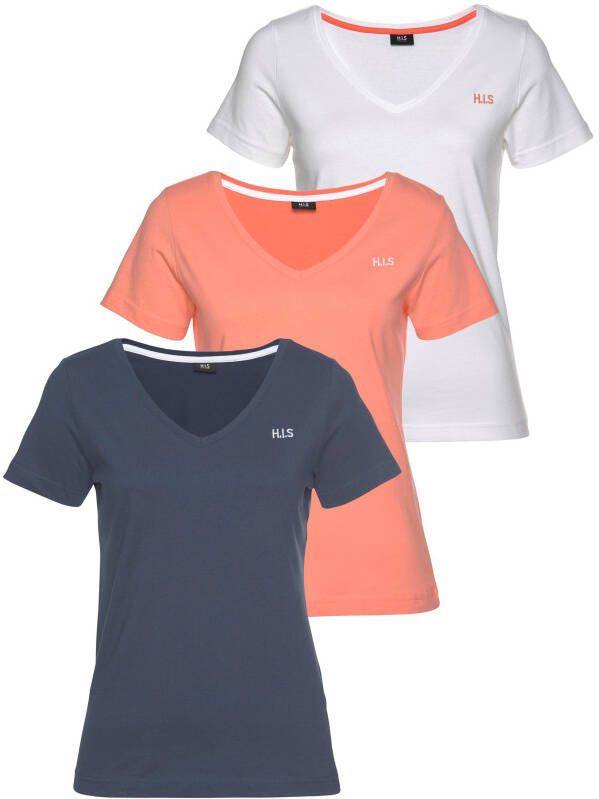 H.I.S T-shirt Essential basics heup-lange pasvorm figuuraccentuerende snit van 100% katoen (Set van 3)