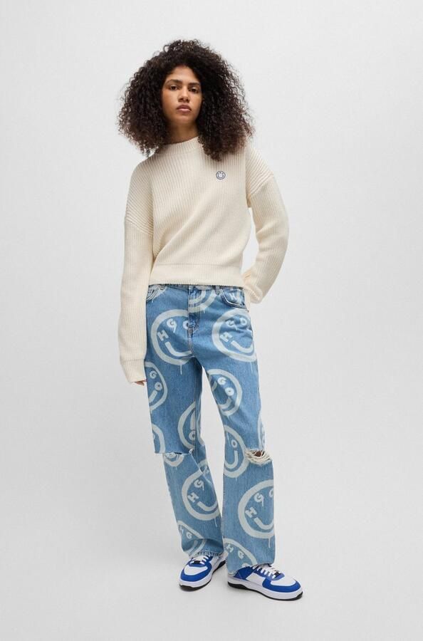 HUGO Blue Gebreide trui Slogery met "happy hugo" badge - Foto 9