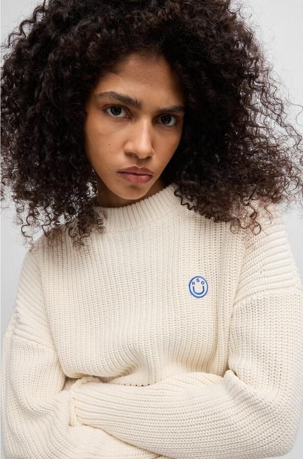 HUGO Blue Gebreide trui Slogery met "happy hugo" badge - Foto 6