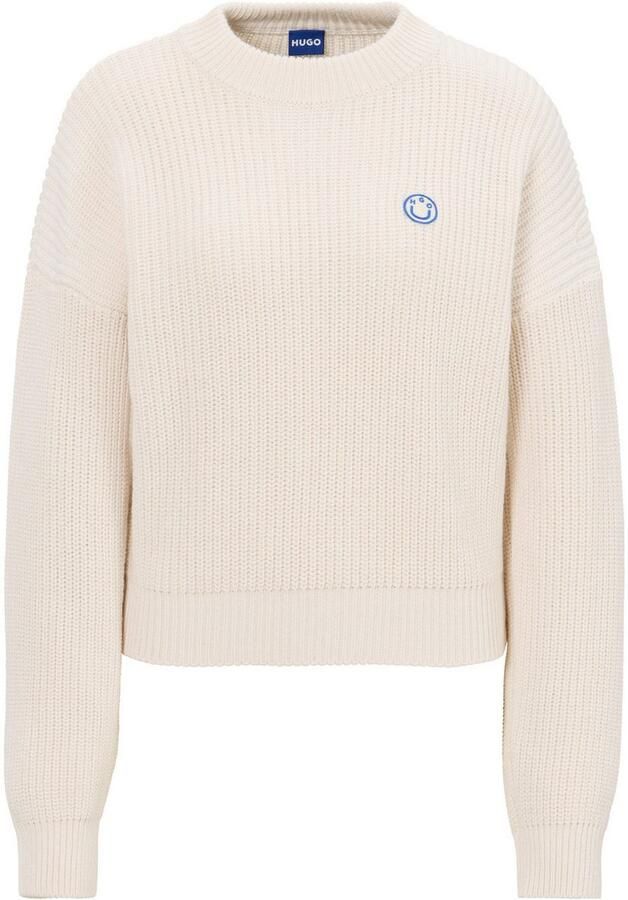 HUGO Blue Gebreide trui Slogery met "happy hugo" badge - Foto 5