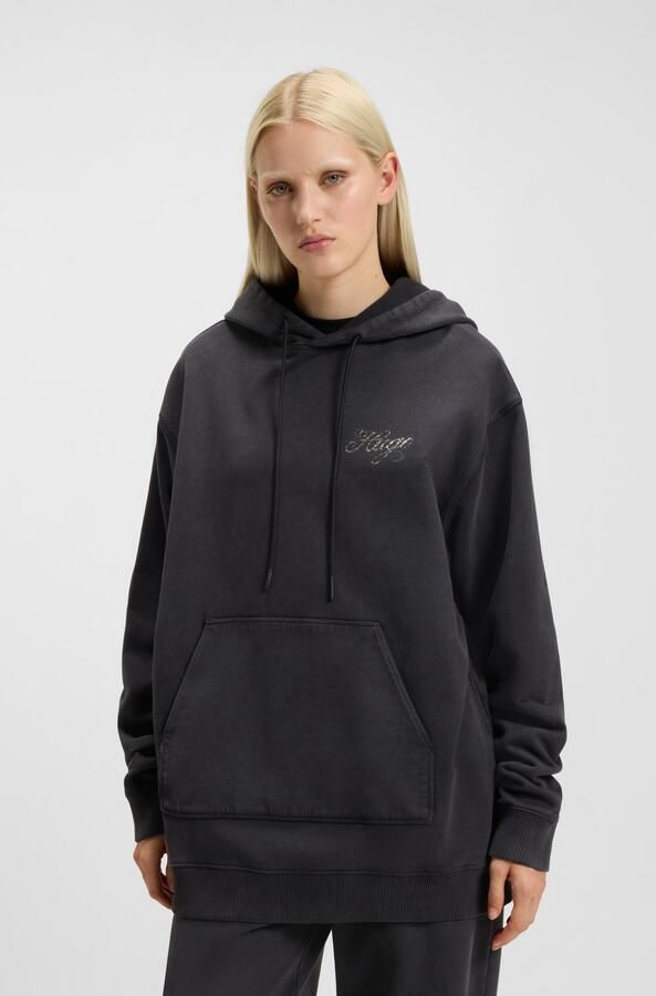 HUGO Blue Hoodie Dejandra Oversized Fit strass applicatie op de rug - Foto 6