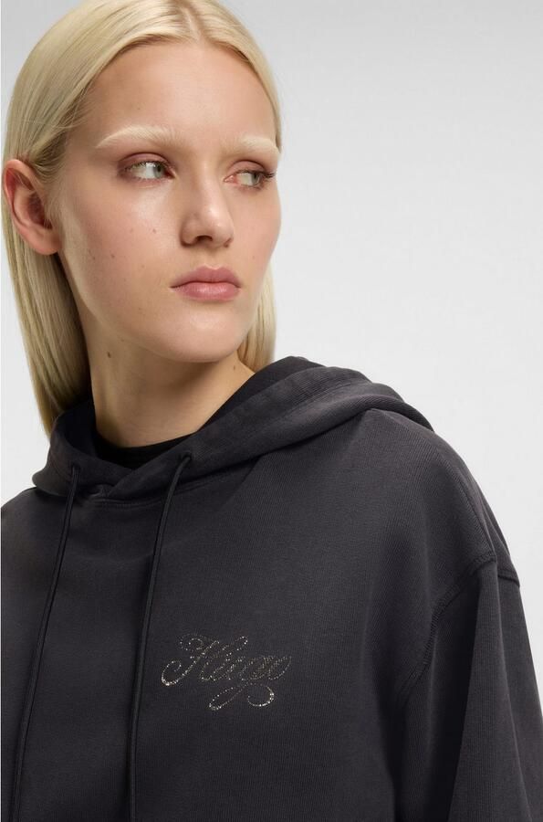 HUGO Blue Hoodie Dejandra Oversized Fit strass applicatie op de rug - Foto 3