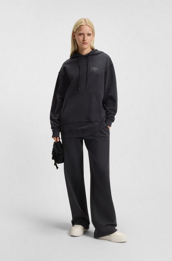 HUGO Blue Hoodie Dejandra Oversized Fit strass applicatie op de rug - Foto 4