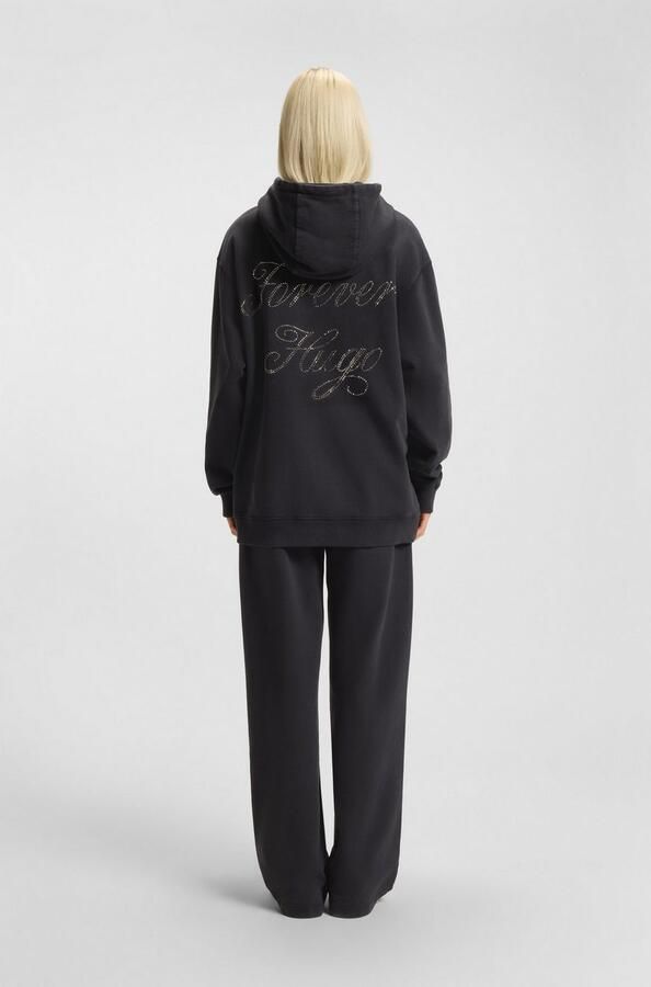 HUGO Blue Hoodie Dejandra Oversized Fit strass applicatie op de rug - Foto 5