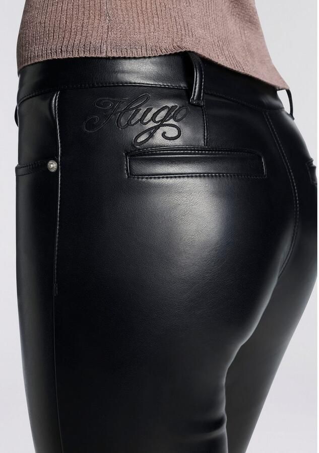 HUGO Blue Imitatieleren broek Hilano Slim Fit middelhoge taille