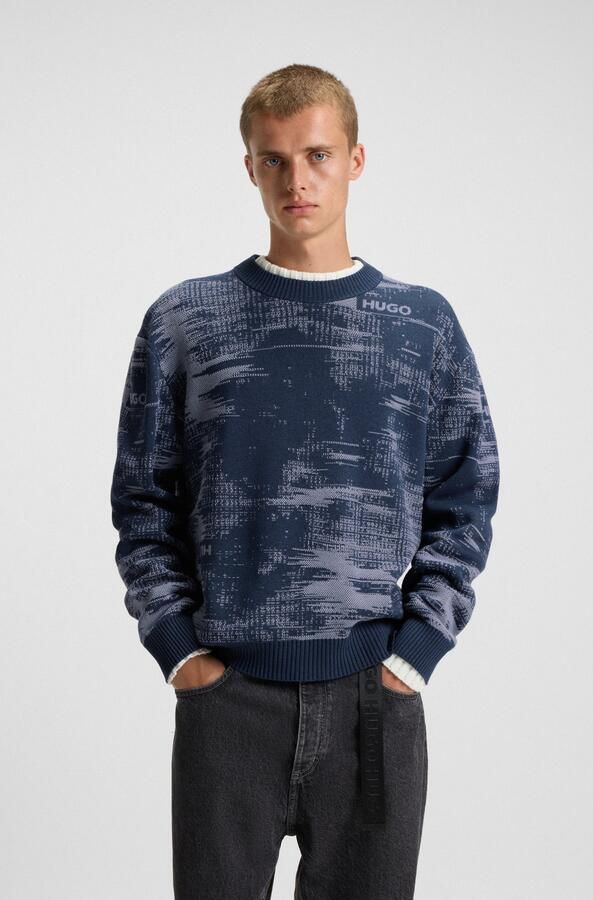 Hugo Blue Regular fit gebreide pullover van katoenmix model 'SORBAS' - Foto 7