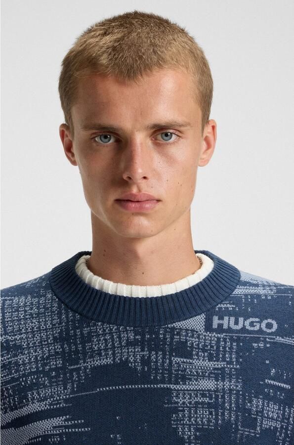 Hugo Blue Regular fit gebreide pullover van katoenmix model 'SORBAS' - Foto 4