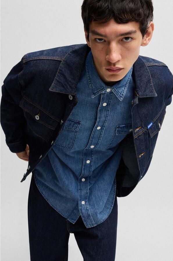 Hugo Blue Regular fit jeansoverhemd met borstzakken model 'Ebino' - Foto 4