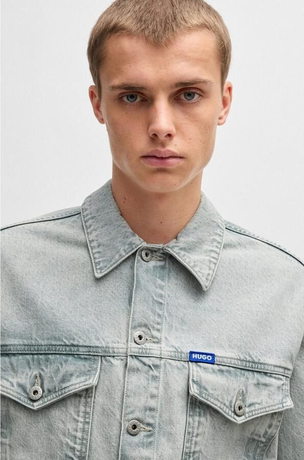 HUGO Blue Jeansjack Dex met lederen boss badge - Foto 5