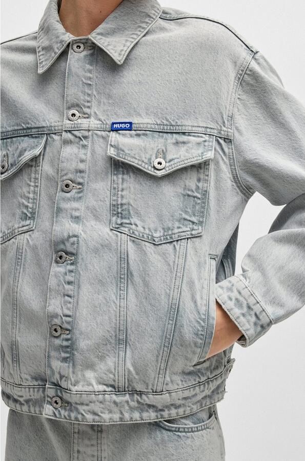 HUGO Blue Jeansjack Dex met lederen boss badge - Foto 6