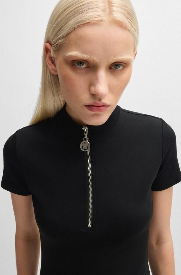 Hugo Blue Knielange jurk met opstaande kraag model 'Nalayla'