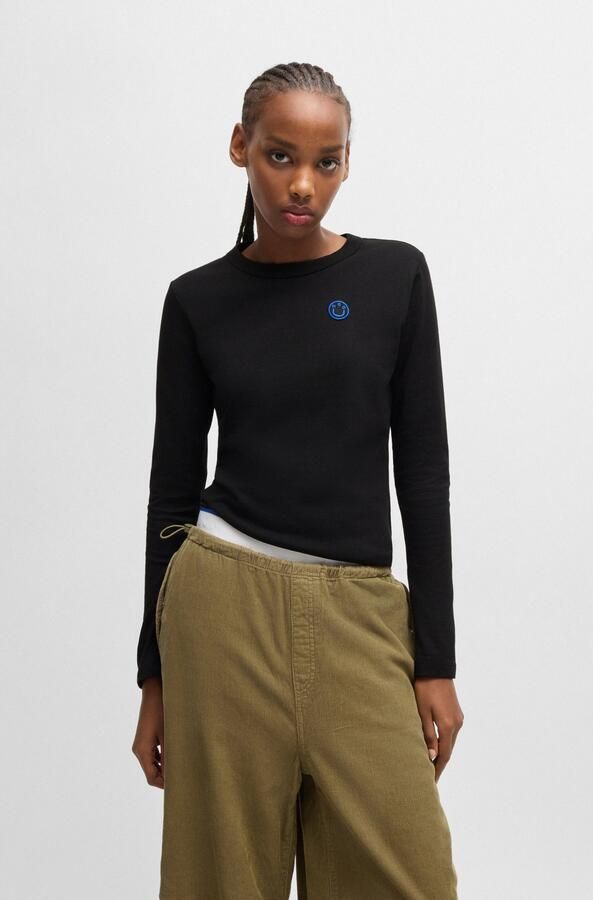 Hugo Blue Shirt met lange mouwen en geribde ronde hals model 'Daliria' - Foto 12