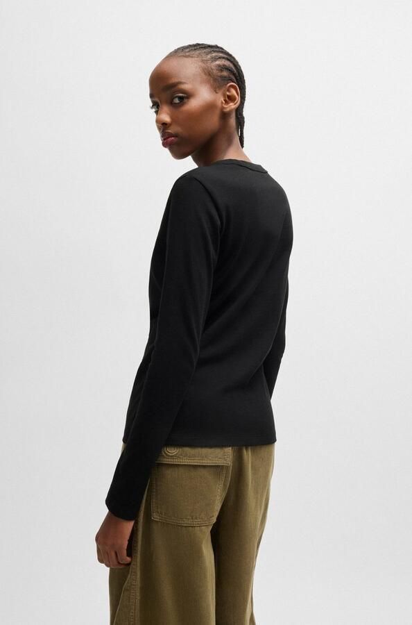 Hugo Blue Shirt met lange mouwen en geribde ronde hals model 'Daliria' - Foto 6