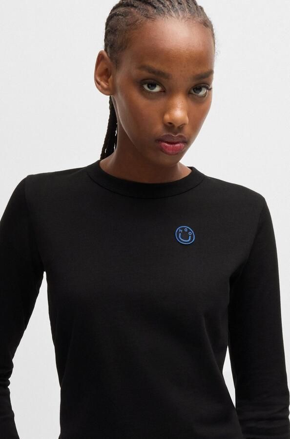 Hugo Blue Shirt met lange mouwen en geribde ronde hals model 'Daliria' - Foto 7