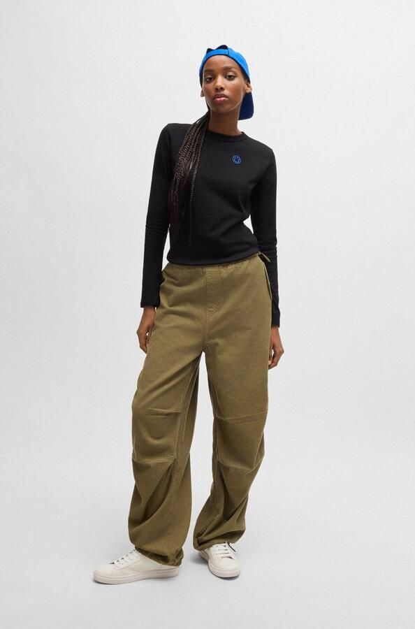 Hugo Blue Shirt met lange mouwen en geribde ronde hals model 'Daliria' - Foto 8